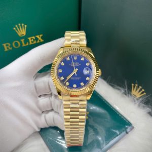 Đồng Hồ Rolex Fake Máy Cơ Nhật DateJust Mặt Xanh Dương Cọc Số Đính Đá 41mm (4)