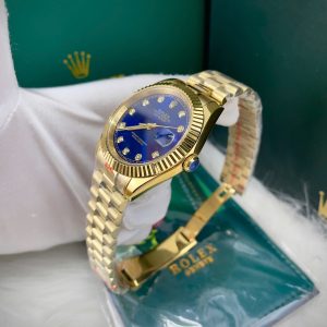 Đồng Hồ Rolex Fake Máy Cơ Nhật DateJust Mặt Xanh Dương Cọc Số Đính Đá 41mm (4)