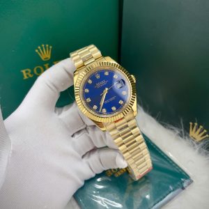 Đồng Hồ Rolex Fake Máy Cơ Nhật DateJust Mặt Xanh Dương Cọc Số Đính Đá 41mm (4)