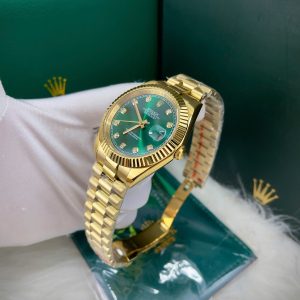 Dong Ho Rolex Fake May Co Nhat DateJust Mat Xanh La Cay Coc So Dinh Da 41mm 4