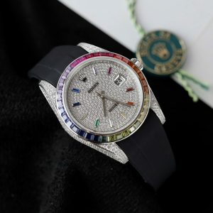 Đồng Hồ Rolex Nam Đính Đá DateJust Rainbow Replica Đính Full Đá Máy Cơ 41mm (5)