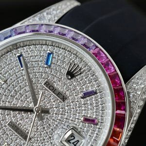 Đồng Hồ Rolex Nam Đính Đá DateJust Rainbow Replica Đính Full Đá Máy Cơ 41mm (5)
