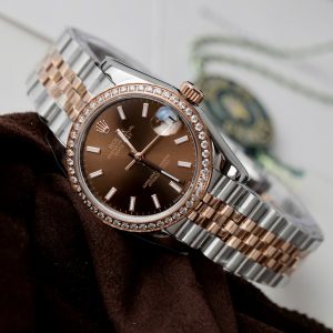 Đồng Hồ Rolex Rep 1 1 DateJust Nữ Đính Đá Mặt Chocolate Nhà Máy GS 31mm (9)