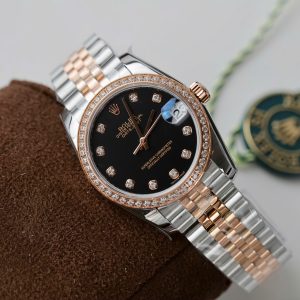 Đồng Hồ Rolex Rep 1 1 DateJust Nữ Đính Đá Mặt Đen Nhà Máy GS 31mm (9)