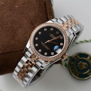 Đồng Hồ Rolex Rep 1 1 DateJust Nữ Đính Đá Mặt Đen Nhà Máy GS 31mm (9)