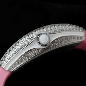 Đồng Hồ Franck Muller Nữ Siêu Cấp Vanguard V32 Đính Full Đá Dây Cao Su Màu Hồng 36mm (10)