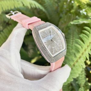 Đồng Hồ Franck Muller Vanguard V32 Nữ Đính Full Đá Màu Hồng Fake Máy Nhật 36mm (5)