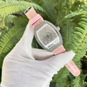 Đồng Hồ Franck Muller Vanguard V32 Nữ Đính Full Đá Màu Hồng Fake Máy Nhật 36mm (5)