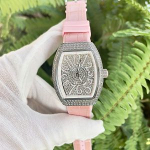 Đồng Hồ Franck Muller Vanguard V32 Nữ Đính Full Đá Màu Hồng Fake Máy Nhật 36mm (5)