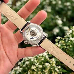 Đồng Hồ Chopard Happy Sport Replica Cao Cấp Mặt Đá Xoay Dây Da Đen 36mm (3)