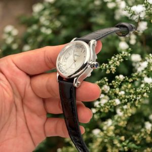 Đồng Hồ Chopard Happy Sport Replica Cao Cấp Mặt Đá Xoay Dây Da Đen 36mm (3)