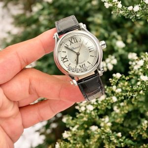 Dong Ho Chopard Happy Sport Replica Cao Cap Mat Da Xoay Day Da Den 36mm 5