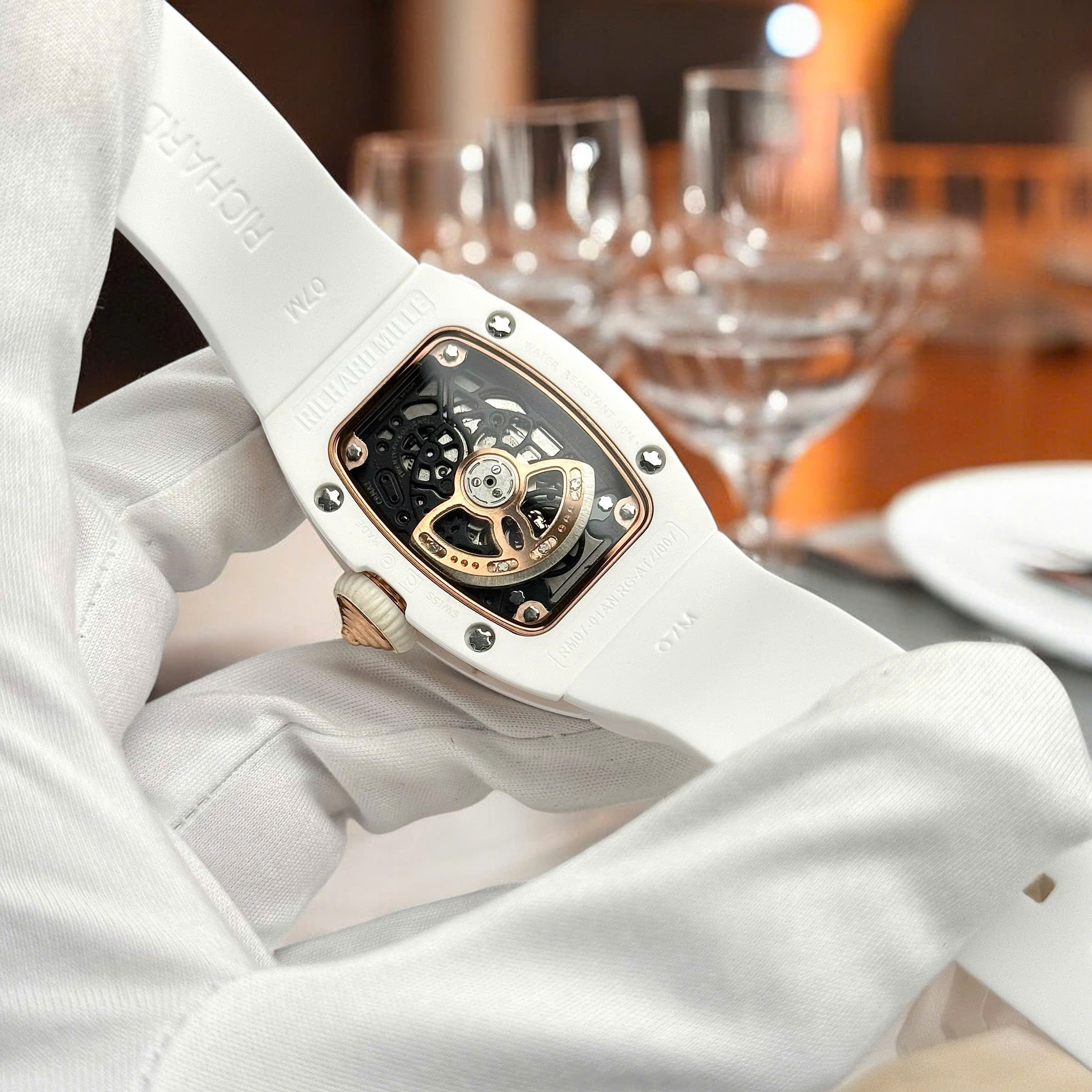 Đồng Hồ Richard Mille Rep 11 RM07 Gốm Trắng Mặt Số Đính Đá Máy Cơ Automatic 36mm (6) Dong Ho Richard Mille Rep 11 RM07 Gom Trang Mat So Dinh Da May Co Automatic 36mm 6