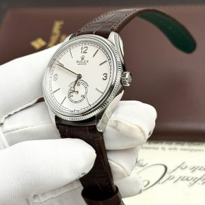 Đồng Hồ Rolex Cellini 1908 Replica Cao Cấp Dây Da Màu Nâu Mặt Trắng 39mm (1)