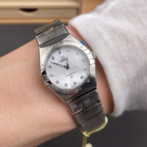 Đồng Hồ Omega Rep 11 Constellation Mặt Số Xà Cừ Đính Đá Máy Cơ Automatic 28mm (1)