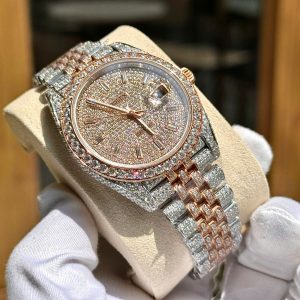 Đồng Hồ Rolex DateJust 126331 Chế Tác Bọc Vàng Thật Đính Full Đá Moissanite 41mm (4)