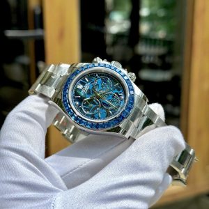 Đồng Hồ Rolex Daytona Arolla Challenge Chế Tác Đính Đá Xanh Blue Máy Thuỵ Sỹ 40mm (1)