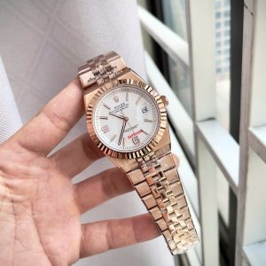 Đồng Hồ Rolex Land-Dweller Fake Cao Cấp Màu Vàng Hồng Mặt Trắng Máy Nhật 40mm (6)