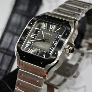 Đồng Hồ Cartier Santos Replica 11 Mặt Xám Viền Gốm Nhà Máy BV 39 (2)