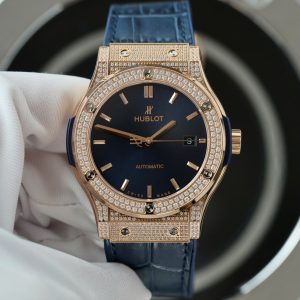 Đồng Hồ Hublot Chế Tác Classic Fusion King Gold Màu Xanh Dương Đính Full Đá 42mm (2)