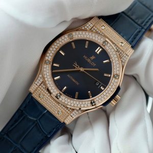 Đồng Hồ Hublot Chế Tác Classic Fusion King Gold Màu Xanh Dương Đính Full Đá 42mm (2)