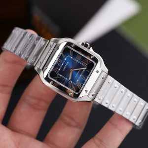 Đồng Hồ Nữ Cartier Santos Replica 11 Mặt Xanh Blue Máy Cơ Tự Động Xưởng BV 35mm (2)