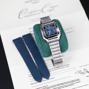 Đồng Hồ Nữ Cartier Santos Replica 11 Mặt Xanh Blue Máy Cơ Tự Động Xưởng BV 35mm (2)