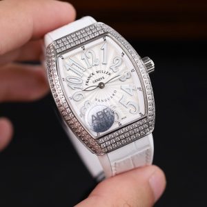 Đồng Hồ Nữ Franck Muller V32 Chế Tác Màu Trắng Đính Full Đá Nhà Máy ABF 36mm (2)