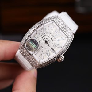 Đồng Hồ Nữ Franck Muller V32 Chế Tác Màu Trắng Đính Full Đá Nhà Máy ABF 36mm (2)