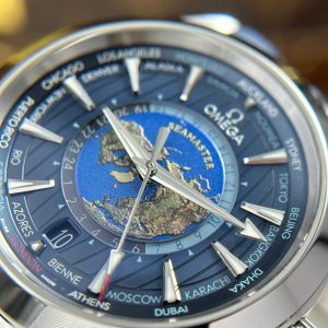 Đồng Hồ Omega Aqua Terra Worldtimer Fake 11 Màu Xanh Dương Dây Cao Su Xưởng VS 43mm (2)