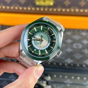Đồng Hồ Omega Aqua Terra Worldtimer Replica 11 Màu Xanh Lá Cây Dây Kim Loại Xưởng VS 43mm (2)
