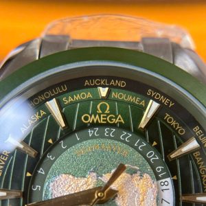 Đồng Hồ Omega Aqua Terra Worldtimer Replica 11 Màu Xanh Lá Cây Dây Kim Loại Xưởng VS 43mm (2)