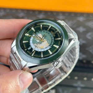 Đồng Hồ Omega Aqua Terra Worldtimer Replica 11 Màu Xanh Lá Cây Dây Kim Loại Xưởng VS 43mm (2)