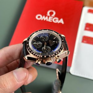 Đồng Hồ Omega SpeedMaster MoonWatch Fake 11 Mặt Đen Dây Da Xưởng OM 42mm (2)