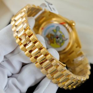 Đồng Hồ Rolex Chế Tác Day-Date 128348 Mặt Xanh Lá Cây Ombre Bọc Vàng 18K Vành Đính Moissanite 36mm (2)