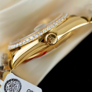 Đồng Hồ Rolex Chế Tác Day-Date 128348 Mặt Xanh Lá Cây Ombre Bọc Vàng 18K Vành Đính Moissanite 36mm (2)