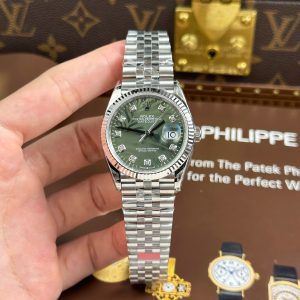 Đồng Hồ Rolex DateJust 126234 Chế Tác Mặt Xanh Họa Tiết Lá Cây Cọc Số Đá VSF 36mm (2)
