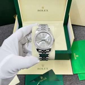 Đồng Hồ Rolex DateJust Chế Tác Mặt Bạc Viền Đính Đá Moissnaite Xưởng Clean 41mm (2)