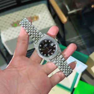 Đồng Hồ Rolex DateJust Chế Tác Mặt Đen Đính Full Đá Moissanite HongKong 41mm (2)