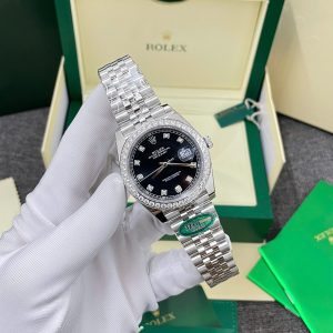 Đồng Hồ Rolex DateJust Chế Tác Mặt Đen Viền Đính Đá Moissnaite Xưởng Clean 41mm (2)