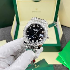 Đồng Hồ Rolex DateJust Chế Tác Mặt Đen Viền Đính Đá Moissnaite Xưởng Clean 41mm (2)