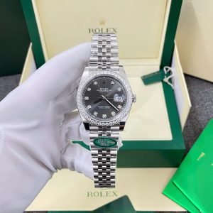 Đồng Hồ Rolex DateJust Chế Tác Mặt Xám Viền Đính Đá Moissnaite Xưởng Clean 41mm (2)