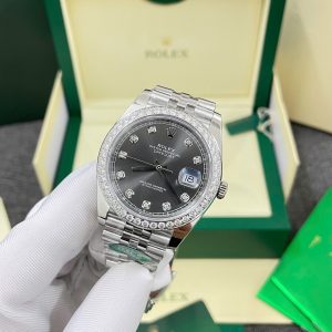 Đồng Hồ Rolex DateJust Chế Tác Mặt Xám Viền Đính Đá Moissnaite Xưởng Clean 41mm (2)