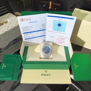 Đồng Hồ Rolex DateJust Chế Tác Mặt Xanh Dương Đính Full Đá Moissanite HongKong 41mm (2)