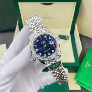 Đồng Hồ Rolex DateJust Chế Tác Mặt Xanh Dương Viền Đính Đá Moissnaite Xưởng Clean 41mm (10)