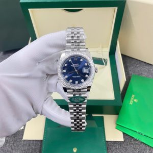 Đồng Hồ Rolex DateJust Chế Tác Mặt Xanh Dương Viền Đính Đá Moissnaite Xưởng Clean 41mm (10)
