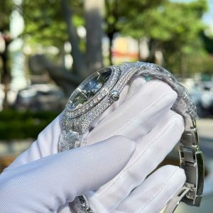 Đồng Hồ Rolex DateJust Mặt Đen Chế Tác Đính Full Đá Moissanite Hong Kong 41mm (2)