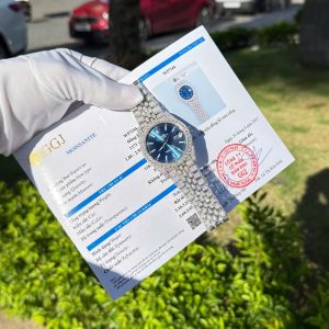 Đồng Hồ Rolex DateJust Mặt Xanh Dương Chế Tác Đính Full Đá Moissanite Hong Kong 41mm (2)