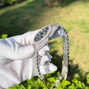 Đồng Hồ Rolex DateJust Mặt Xanh Dương Chế Tác Đính Full Đá Moissanite Hong Kong 41mm (2)