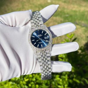 Đồng Hồ Rolex DateJust Mặt Xanh Dương Chế Tác Đính Full Đá Moissanite Hong Kong 41mm (2)